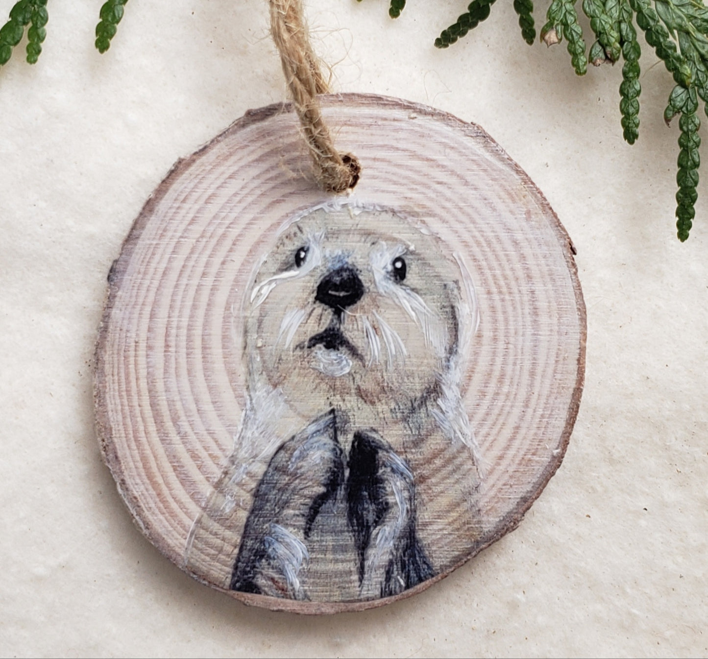 Otter - wood slice, hand made ornament
