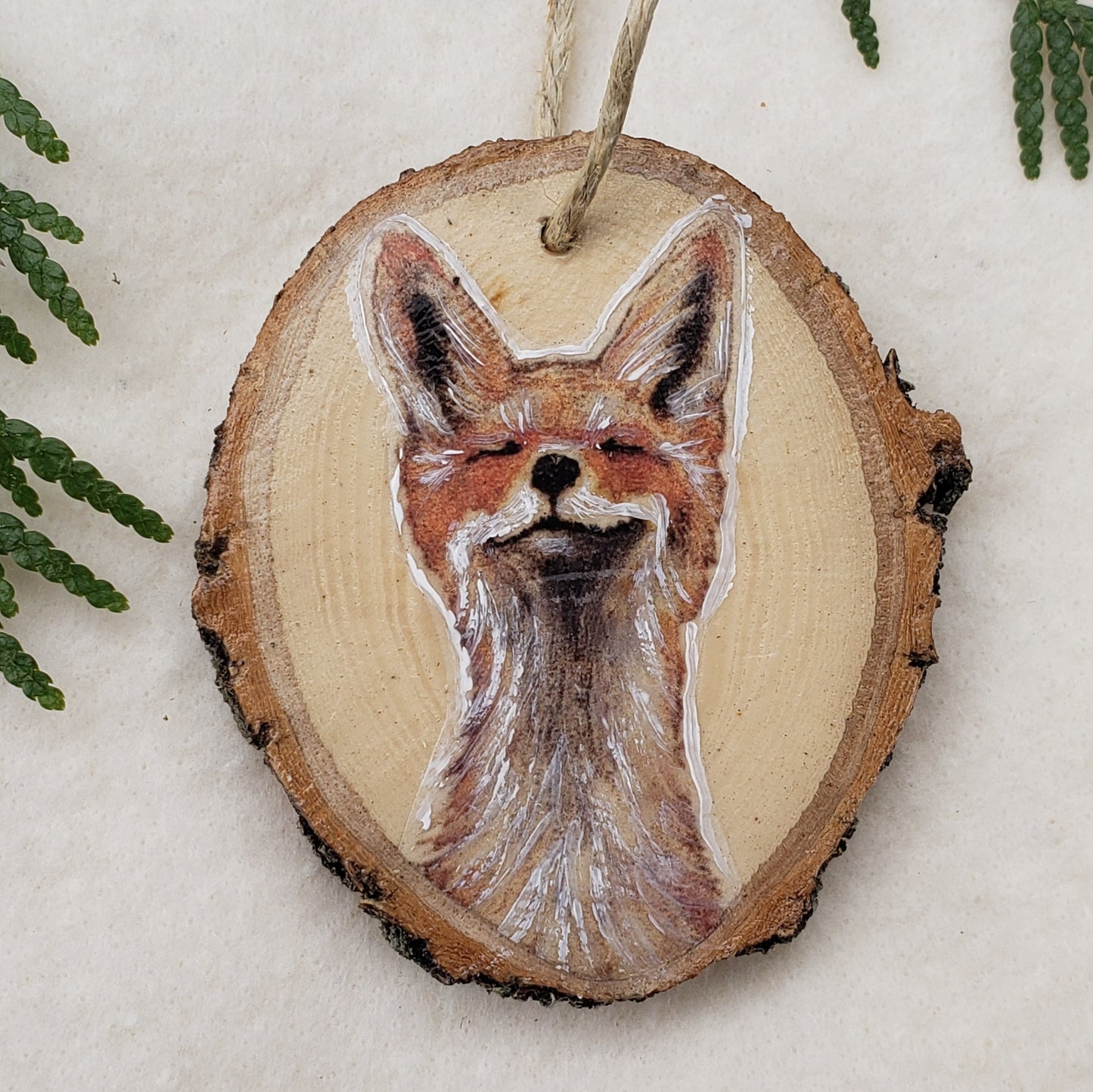 Fox - wood slice, hand made ornament