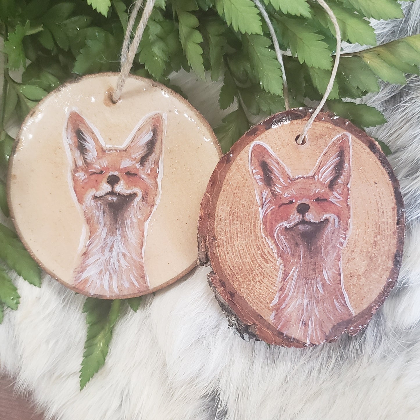 Fox - wood slice, hand made ornament