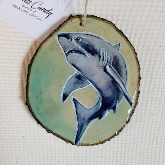 Shark - wood slice, hand made ornament
