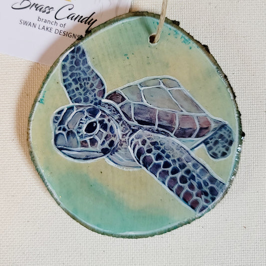 Sea Turtle - wood slice, hand made ornament