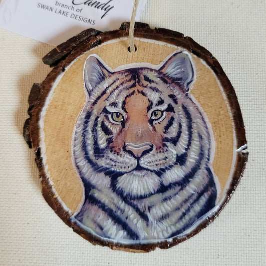 Tiger - wood slice, hand made ornament