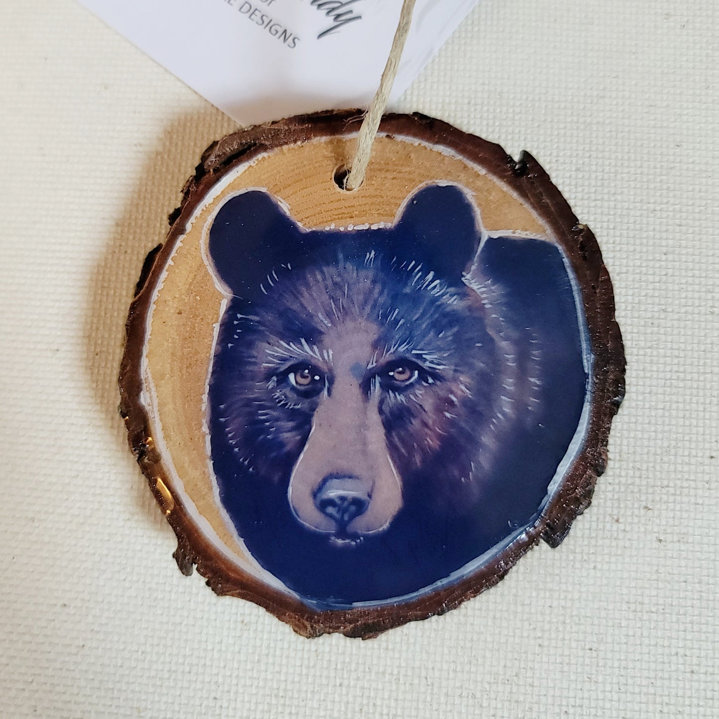 Black Bear - wood slice, hand made ornament