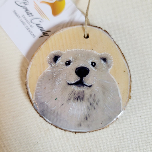 Polar Bear - wood slice, hand made ornament