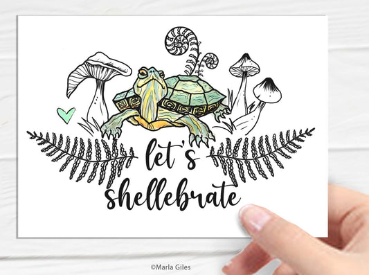 card - turtle "let's shellebrate"  *free shipping